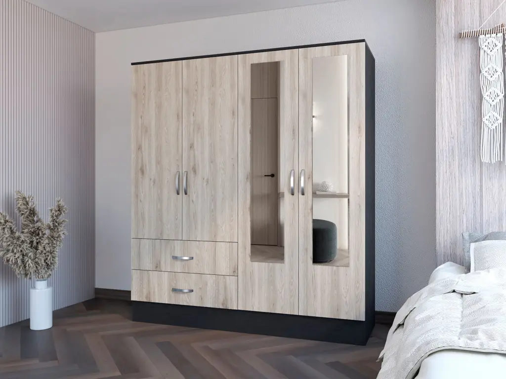 Armoire Ron Bedroom Storage Black Light Gray Particle Board Wardrobe treevol furniture