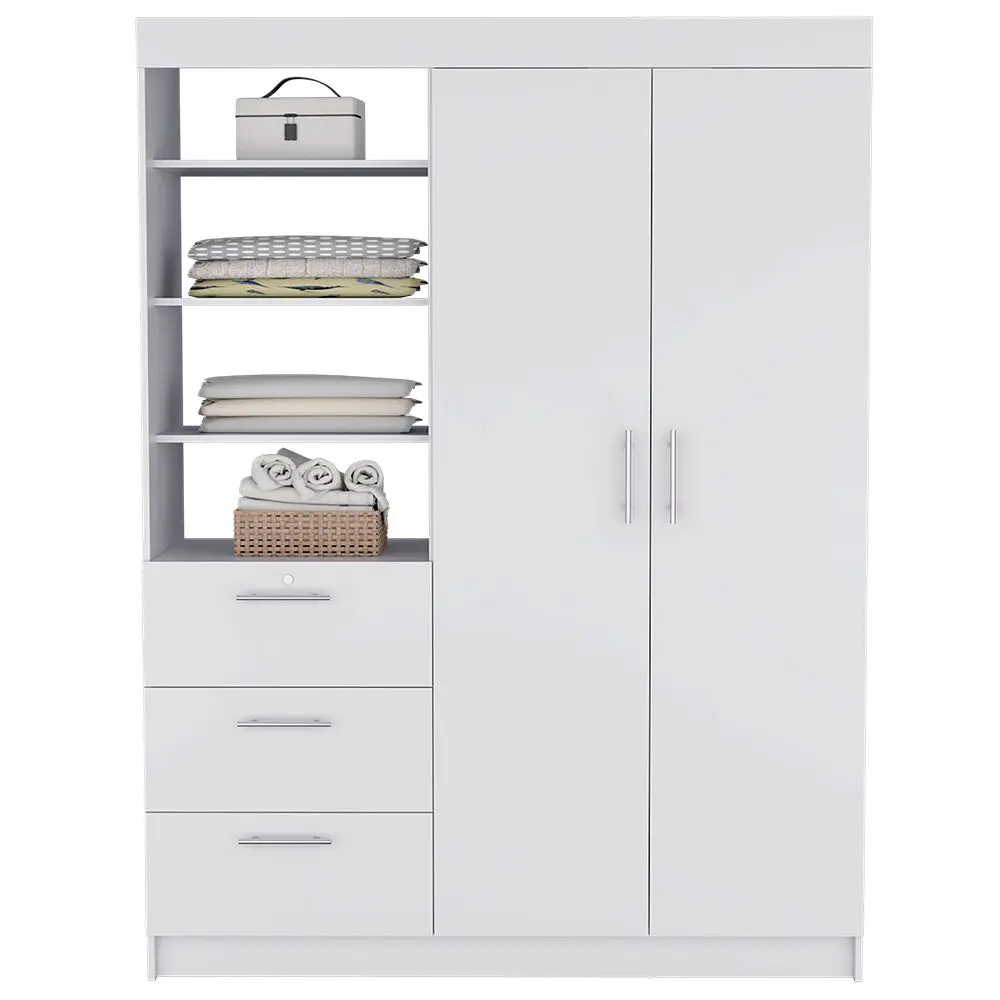 Armoire Rumanu Bedroom Wardrobe White Particle Board Engineered Wood treevol furniture