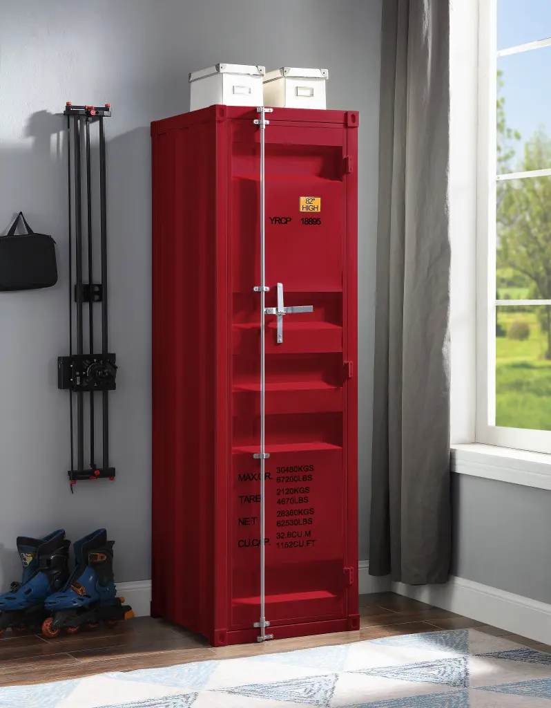 Red 1 Door Wardrobe Container Lock Red Bedroom Iron furniture max