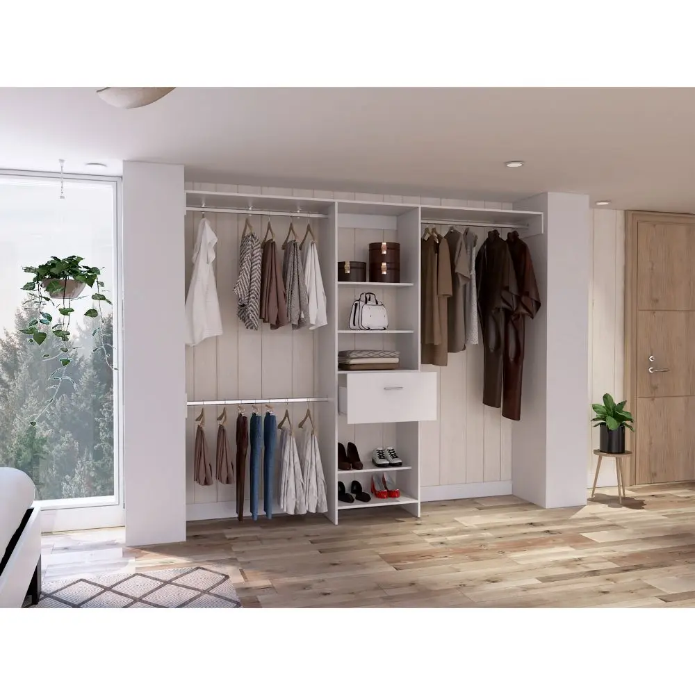 Calveston 1 Drawer 4 Shelf Closet System White Particle Board Wardrobe furniture max