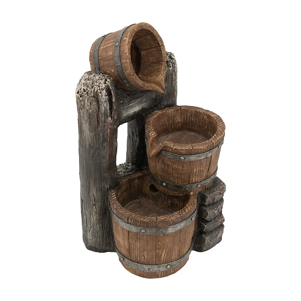 10.4X9.4X19.1 Inch Decorative 3 Tier Bucket Fountain Lights and Pump Outdoor Garden Decor w2078