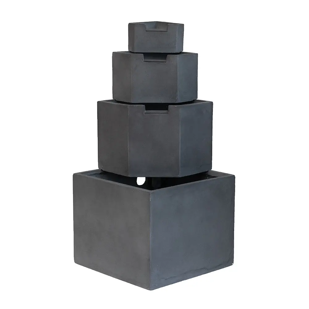 19.7X19.7X41.7 Inch Gray Cement 4 Tier Block Water Fountain Outdoor w2078