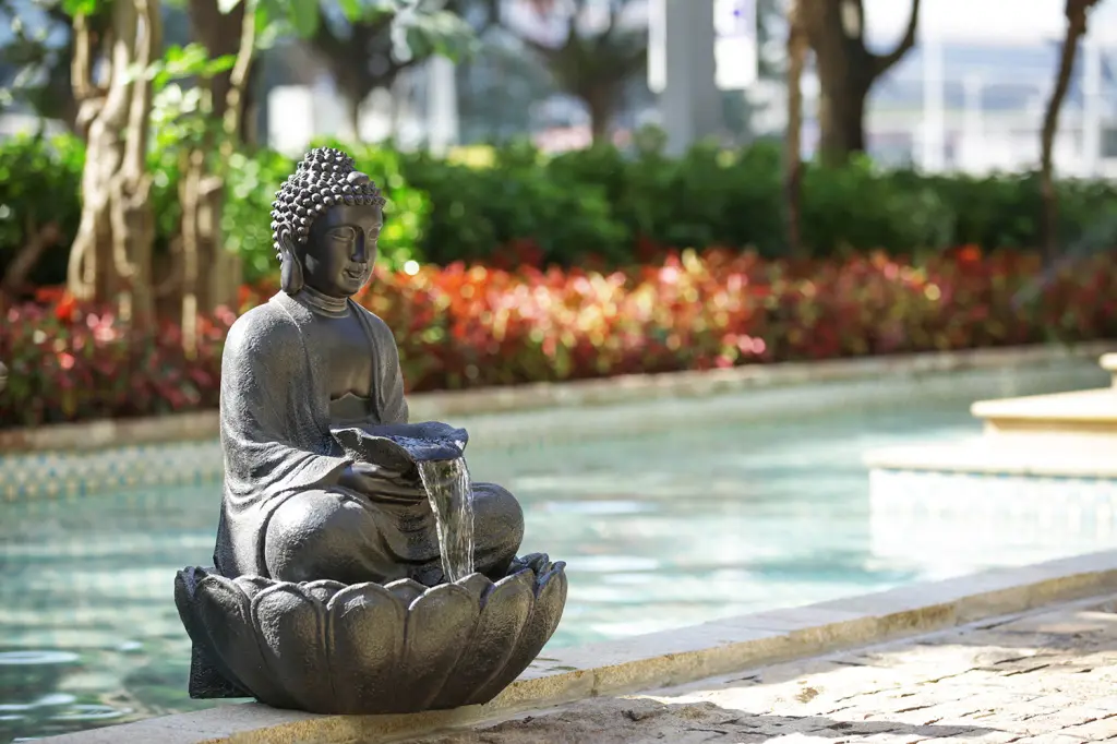 24x20.5x34 Inch Dark Gray Buddha Statue Water Fountain Indoor and Outdoor w2078