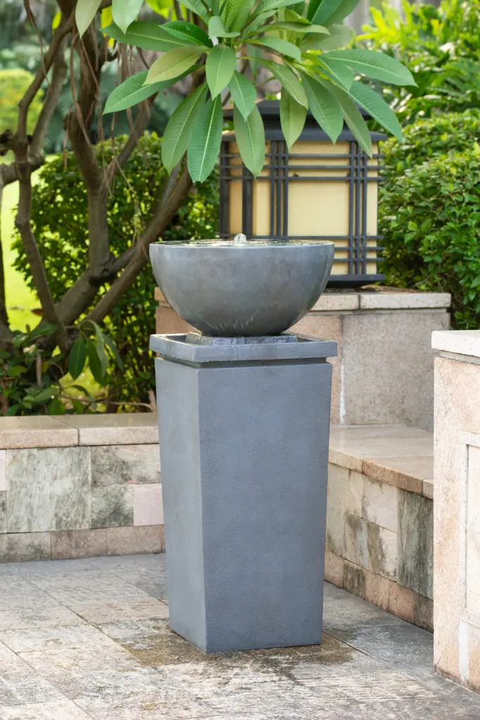 44.5 Inch Polyresin Gray Zen Bowl Water Fountain Outdoor Bird Feeder Bath Garden Decor w2078