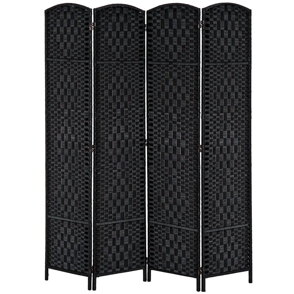 Homcom 6 Foot Tall Wicker Weave 4 Panel Room Divider Privacy Screen Black aosom business