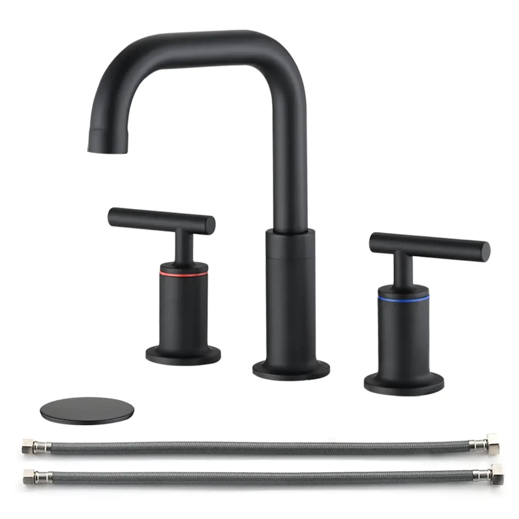 8 Inch Widespread Double Handle Bathroom Faucet Pop Up Drain Matte Black mexile