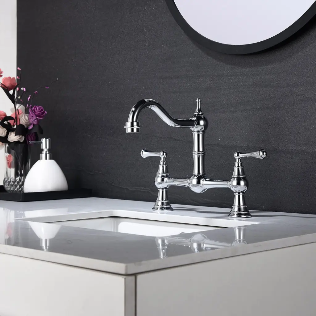 Double Handle Widespread Kitchen Faucet Traditional Handles Chrome rnb