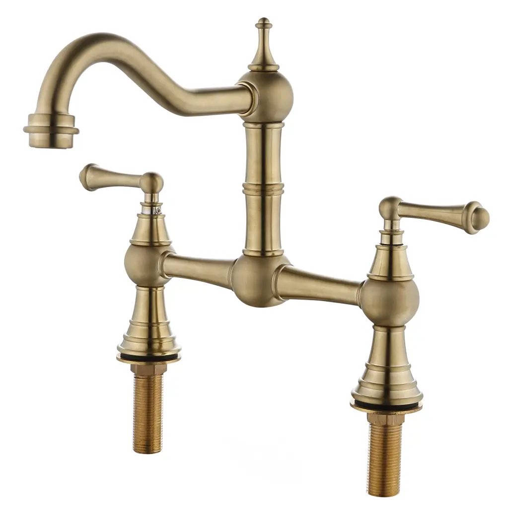 Double Handle Widespread Kitchen Faucet Traditional Handles Brushed Nickel w928 dongtu group