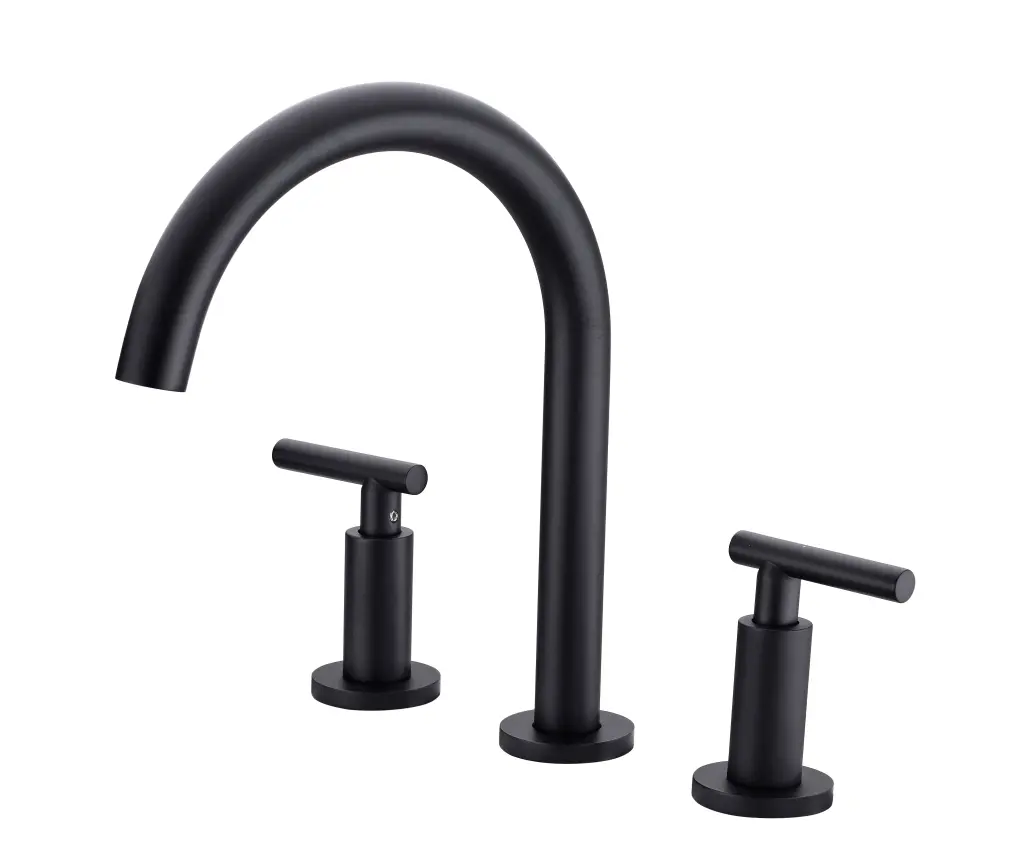 Two Handle High Arc Widespread Bathroom Sink Faucet 3 Hole Matte Black w928 dongtu group