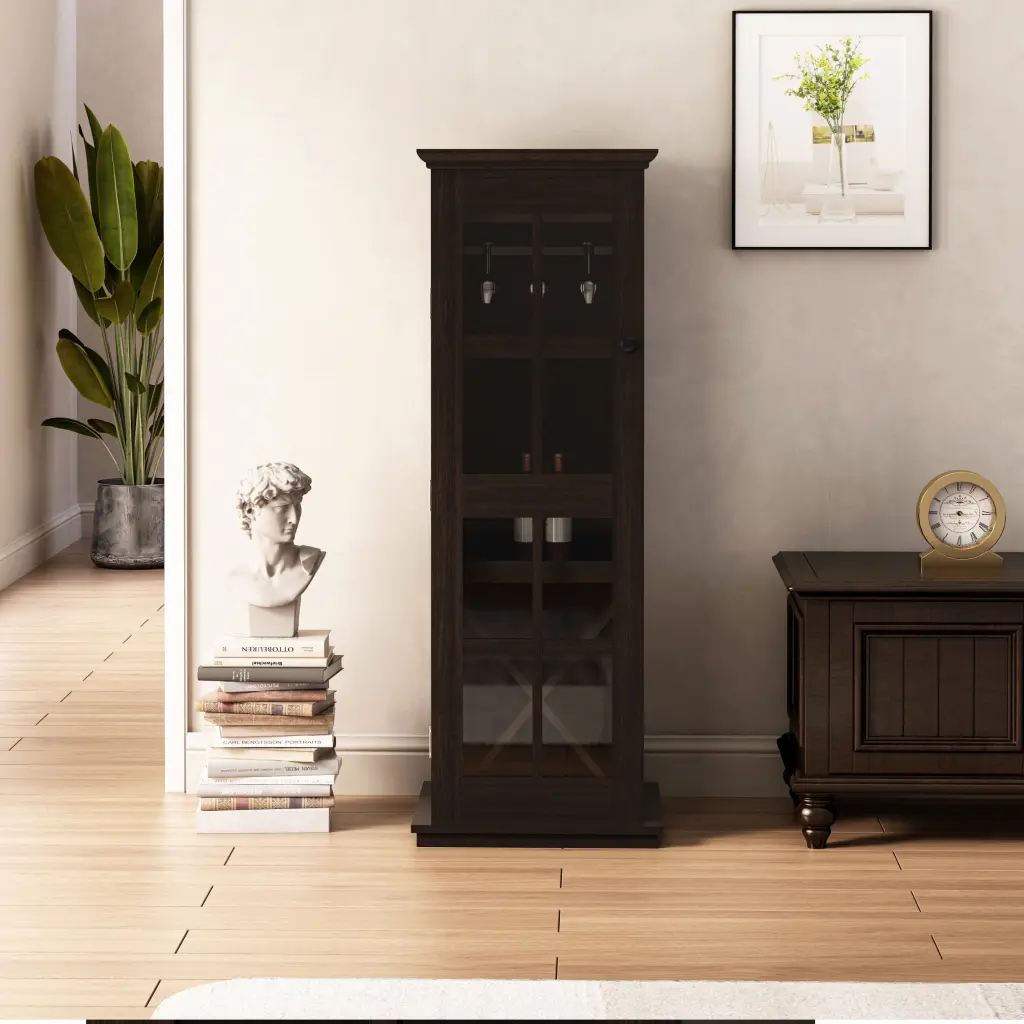 Modern Glass Door Wine Cabinet Three Layer Design and Drawer spribung