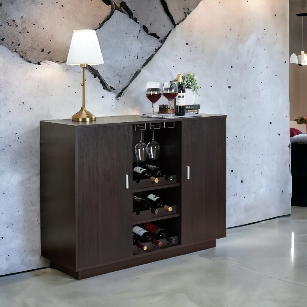 Espresso 2 Door Wine Cabinet Modern MDF Kitchen Storage furniture max
