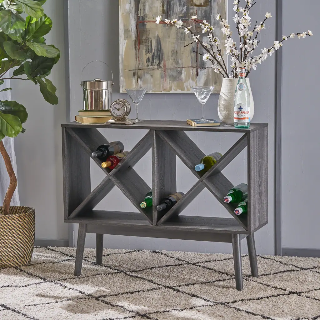 Grey Wood Wine Cabinet Storage and Display Bottles nh-comfortcove