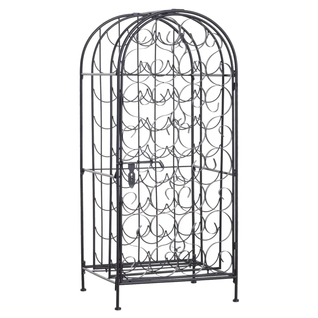 Homcom 35 Bottle Wrought Iron Wine Rack Cabinet Lock Black aosom business