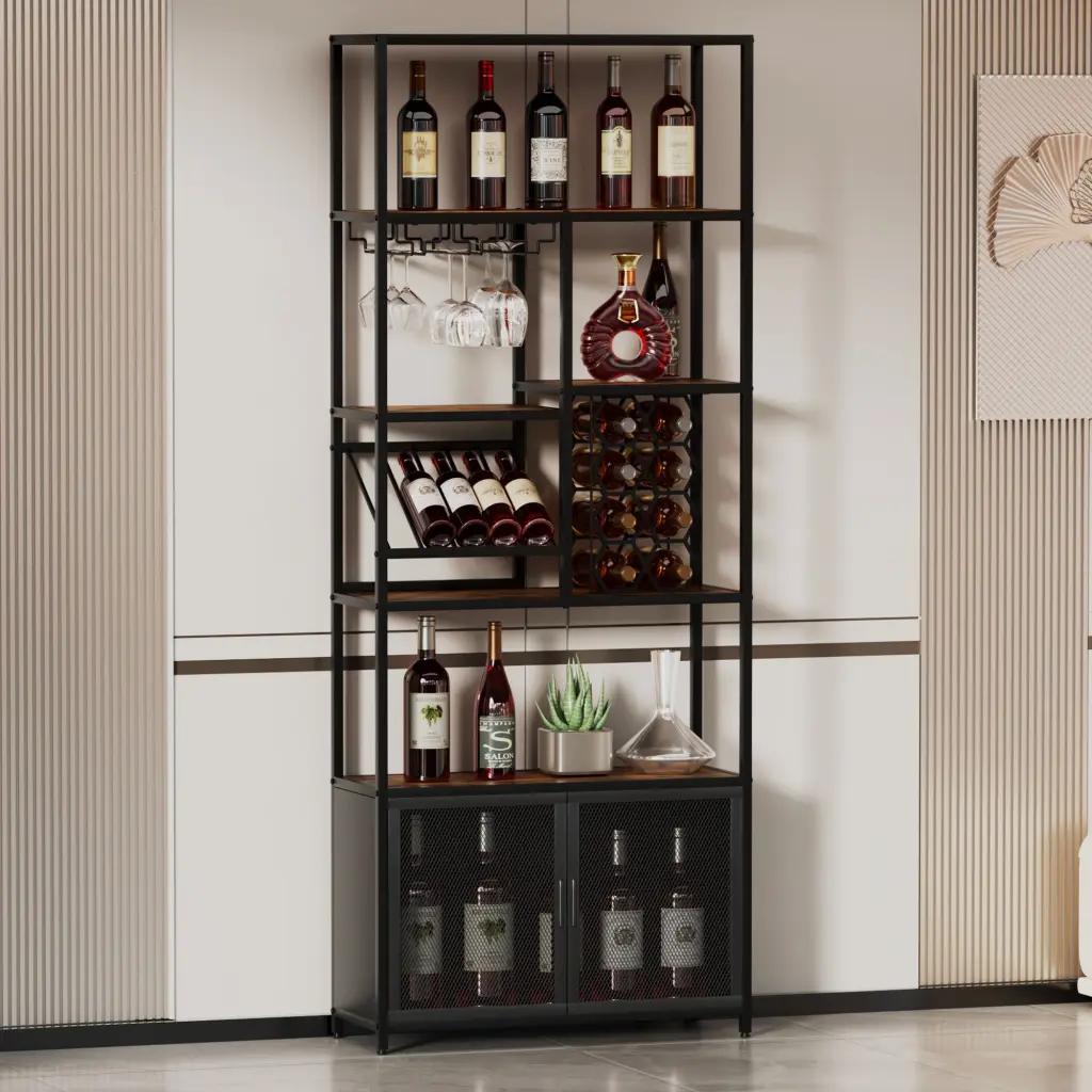 82.7 Inch Industrial Standing Wine Rack Glass Holder Tall Freestanding Storage Home Bar memory valley