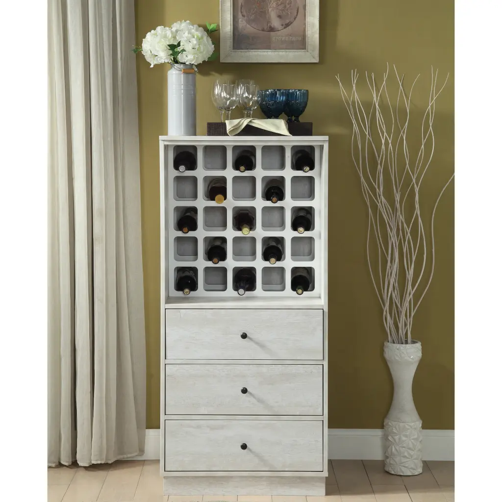 Antique White Wine Cabinet 3 Drawers Kitchen Storage furniture max