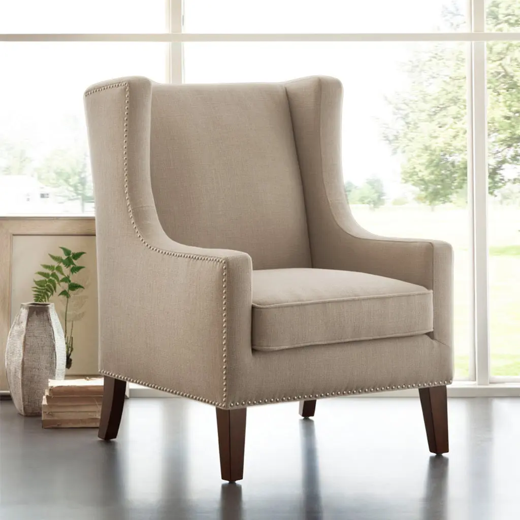 Barton Wing Chair Beige Solid Wood jla