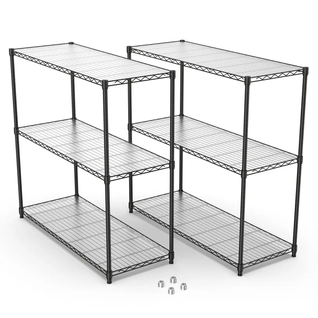 2 Pack 3 Tier Shelf Wire Shelving Unit - Black Iron Storage Shelves like it