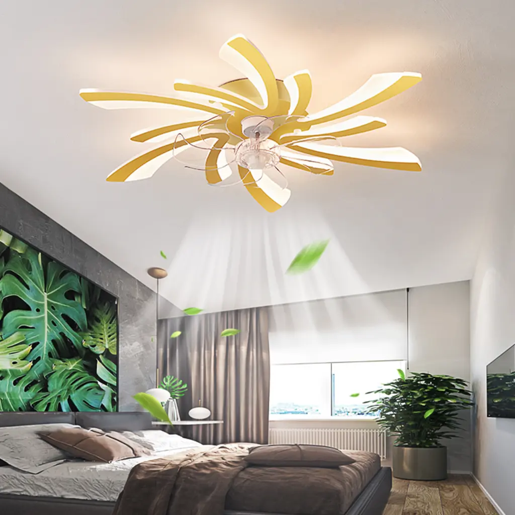31 Inch Ceiling Fan Lights Remote Control Dimmable LED 6 Speed Settings w1962 seehui lighting