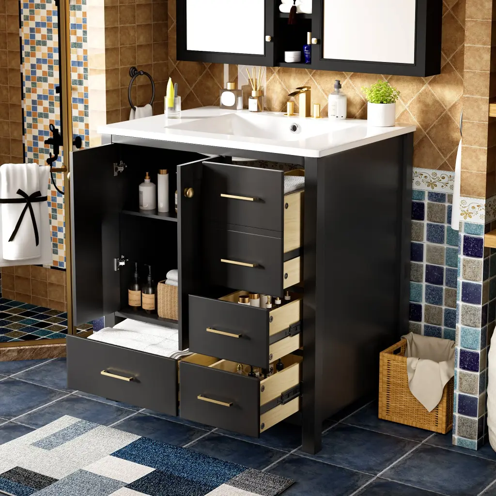 30 Inch Bathroom Vanity Resin Sink Combo Solid Wood Frame Modern Bathroom Storage mrs