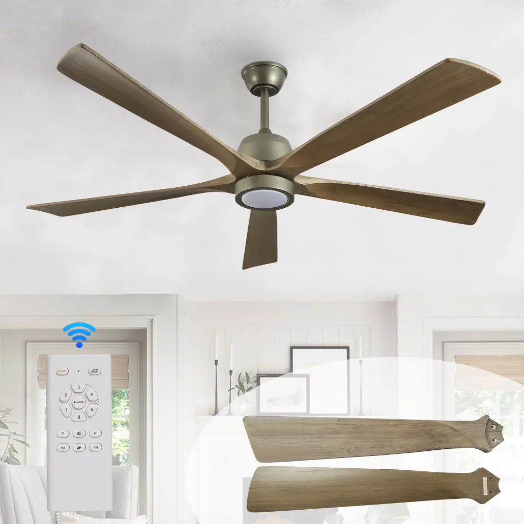 60 Inch Modern Wood Ceiling Fan Light and Remote 6-Speed Quiet lighting commune