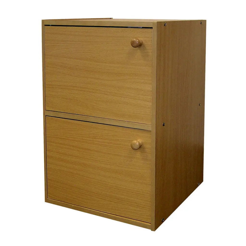 24 Inch Tall 2 Tier Wooden Bookcase Doors Natural Finish california home