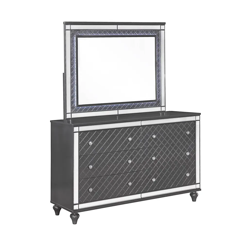 Refino Dresser Gray Dark Gray Wood Finish Bedroom Storage crown mark inc