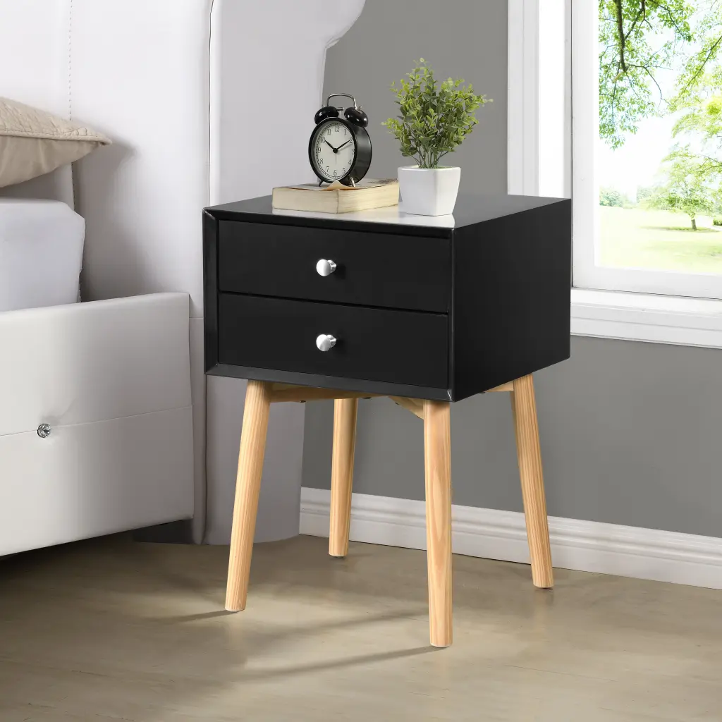 Zfztimber Side Table Bedside Table 2 Drawers and Rubber Wood Legs top corporation