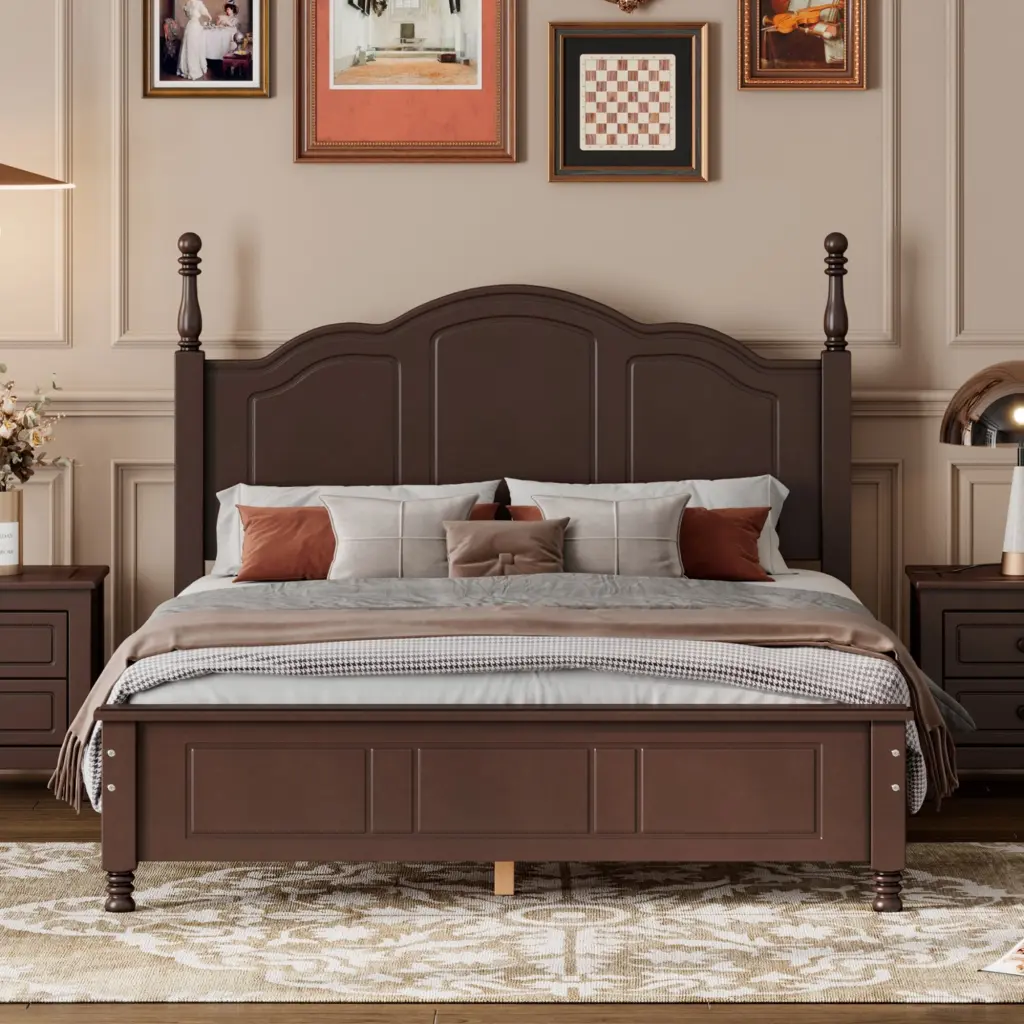 Full Size Wood Platform Bed Frame Retro Style Platform Bed Wooden Slats rnb