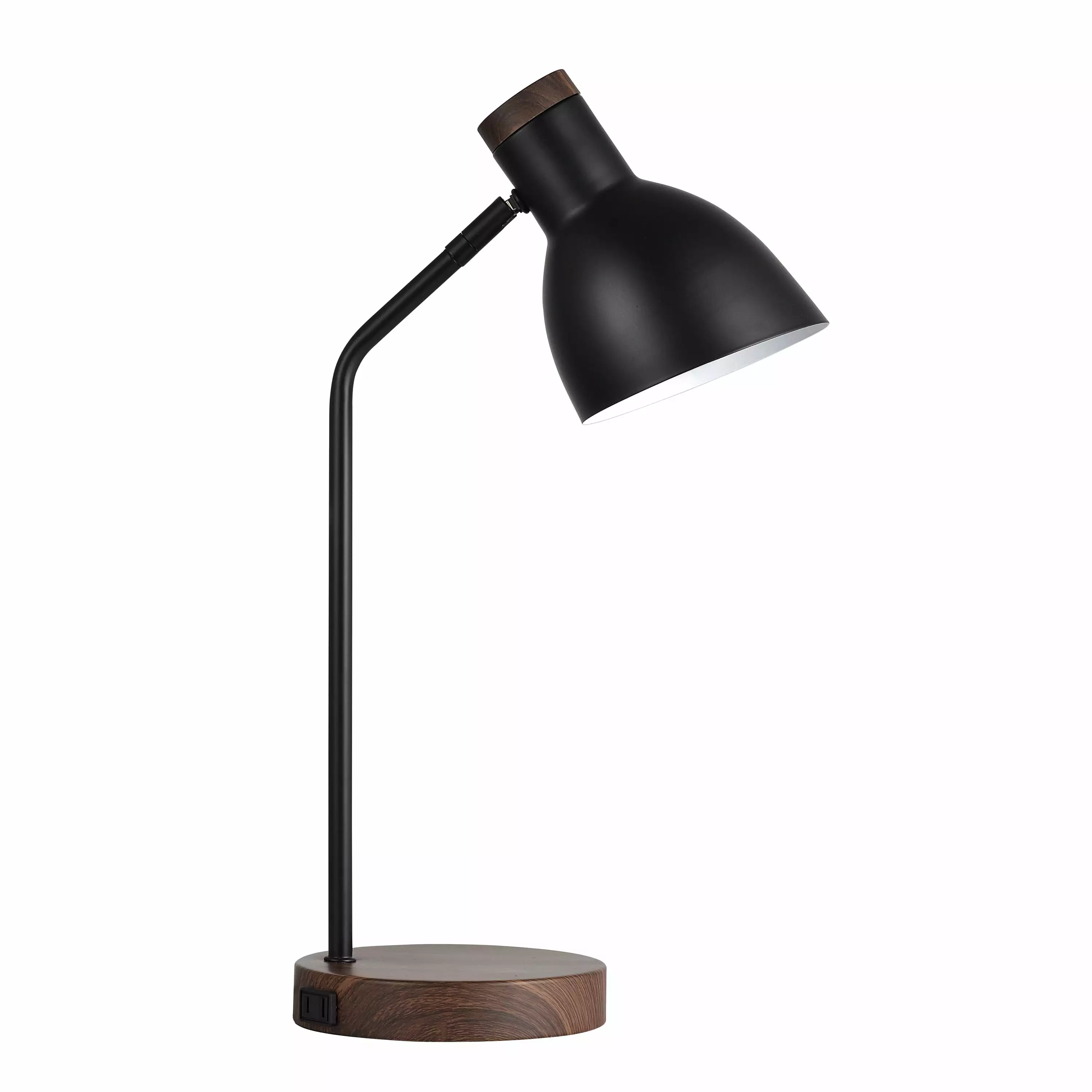 Better Homes & Gardens Mixed Material Desk Lamp Woodgrain & Black Metal Finish AC Outlet