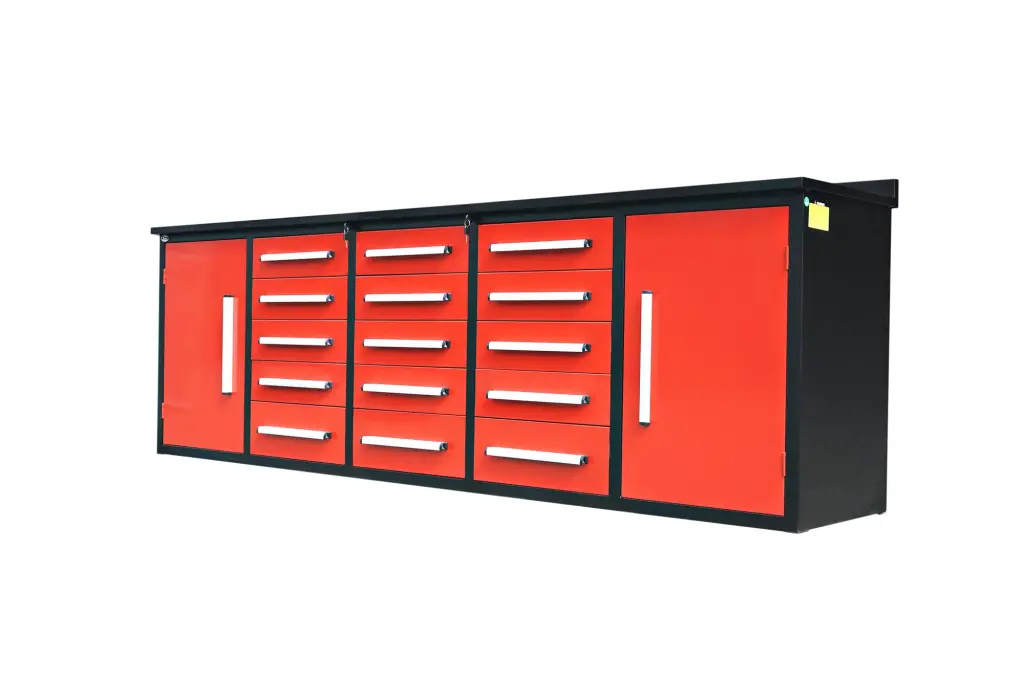 10Ft Storage Cabinet Work Bench 15 Drawers 2 Cabinets Red Steel chery industrial inc