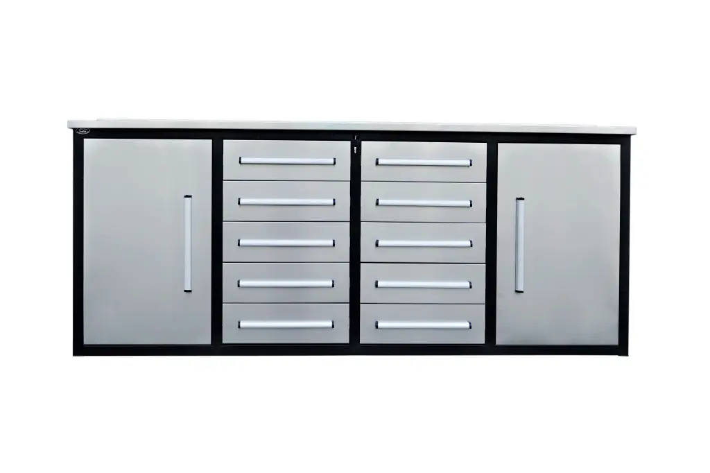 7 Foot Storage Cabinets Workbench 10 Drawers and 2 Cabinets Silver Steel Garage Organizer chery industrial inc