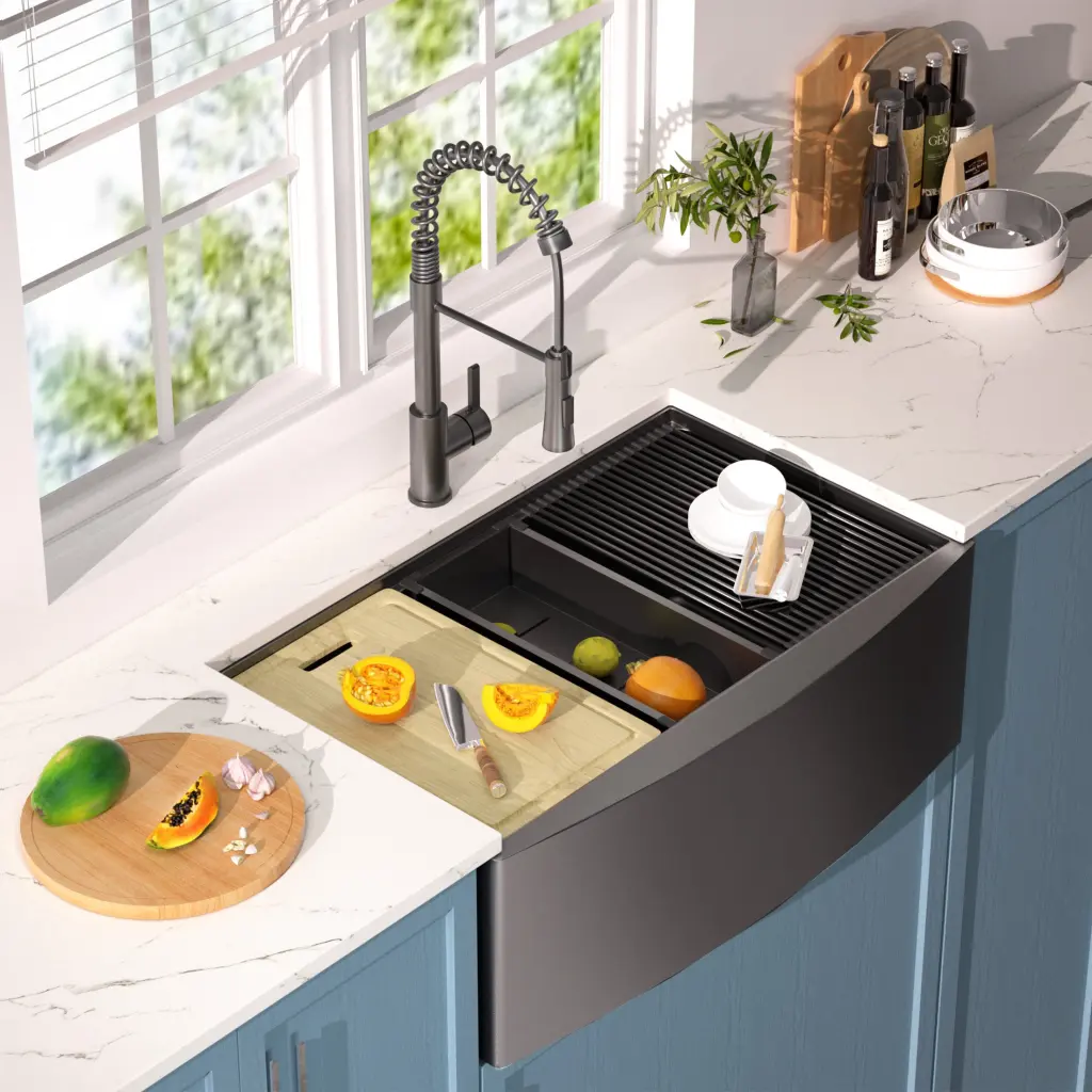 33X22 Inch Farmhouse Workstation Gunmetal Black All One Kitchen Sink alwen