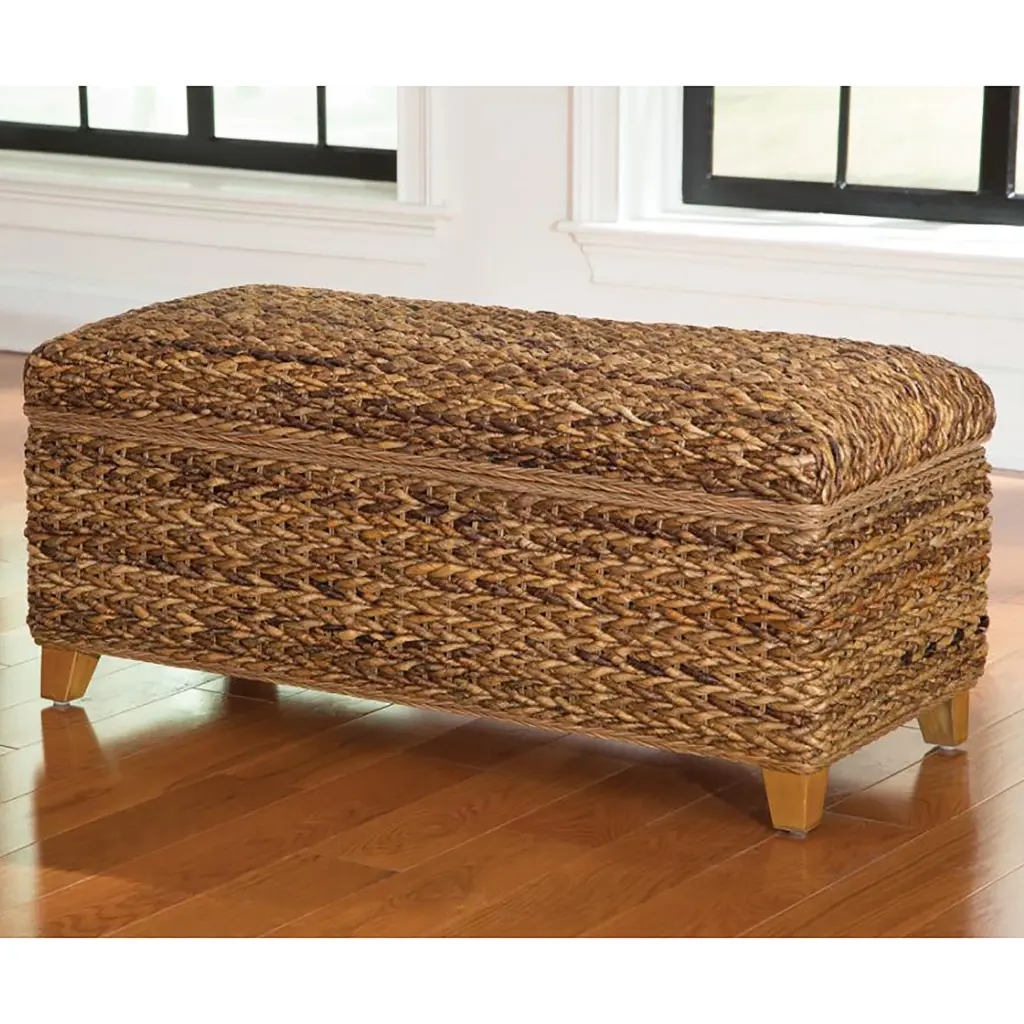 Amber Woven Banana Leaf Storage Trunk Amber Brown Bedroom Solid Coastal Decor furniture max