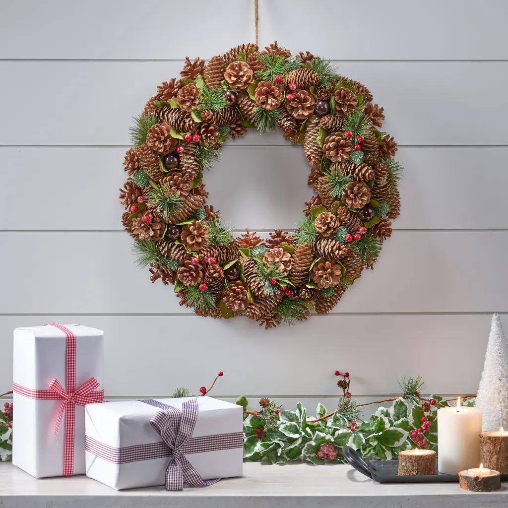 Clearance Sale 18.5 Pine Cone Wreath Brown Multi Foam Holiday Decor nh-bc furniturings