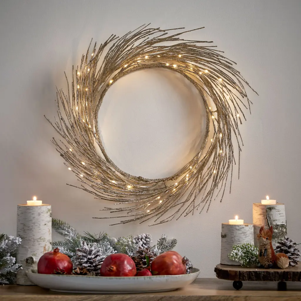 24 Inch Paper Wreath LED Lights, Champagne Iron Frame nh-bc furniturings