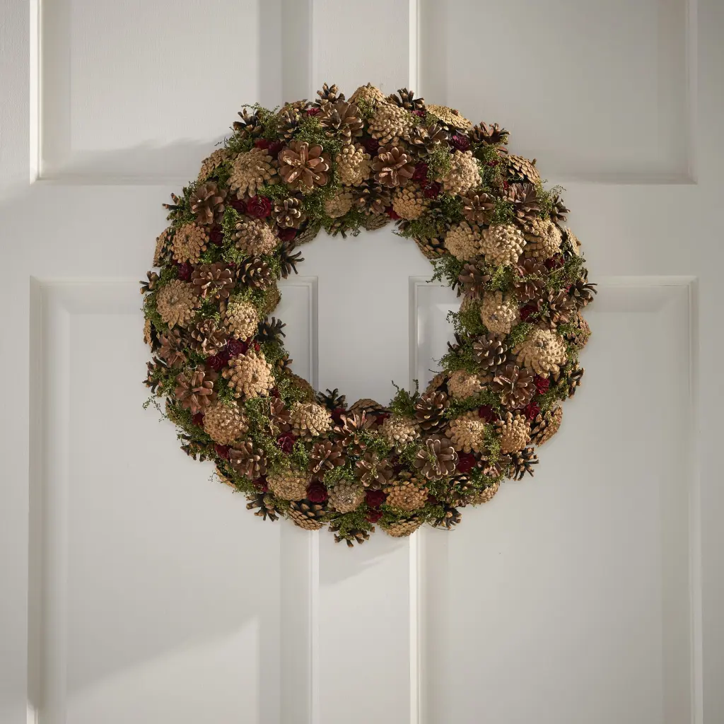 18 Inch Pine Cone Wreath Natural Foam Decor Home nh-bc furniturings