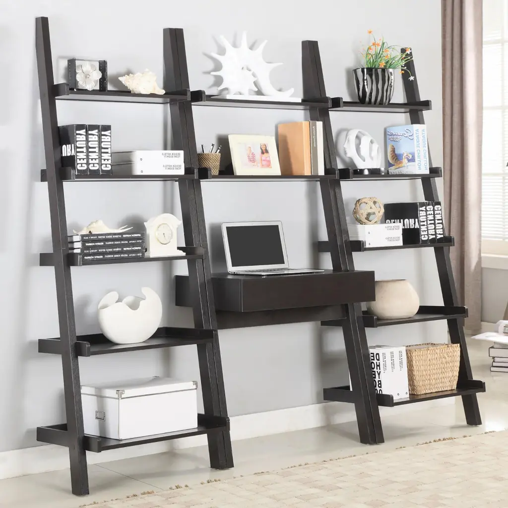 Cappuccino 3 Piece Ladder Desk And Bookcase Set Brown Writing Desk Office Furniture furniture max