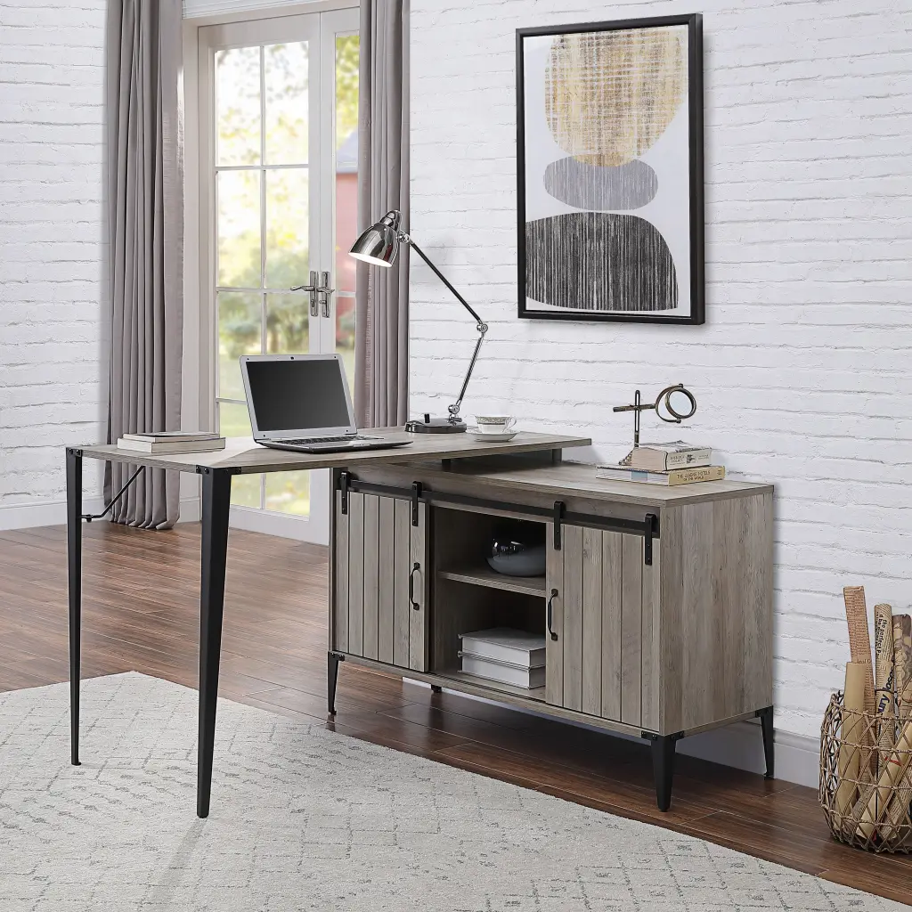 Grey Oak Writing Desk Sliding Barn Door Grey Black Office Desk furniture max