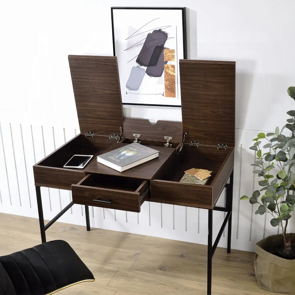 Oak and Black 1 Drawer Writing Desk USB Port Modern Study Desk furniture max