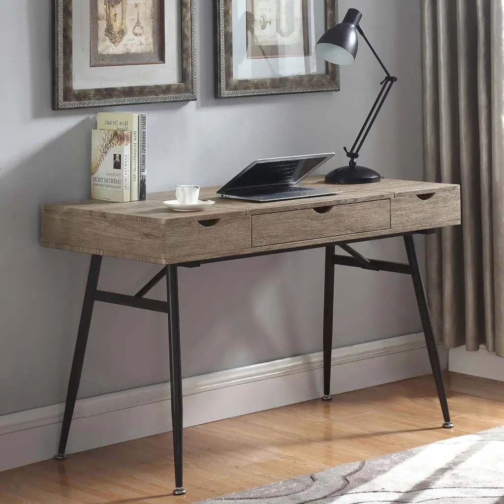 Rustic Driftwood and Dark Bronze 1 Drawer Writing Desk Brown furniture max