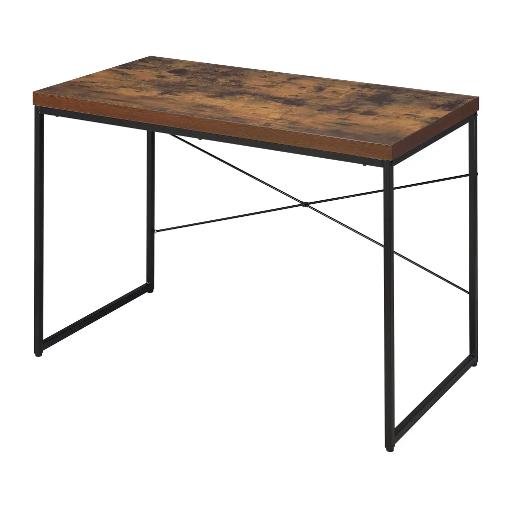 Weathered Oak And Black Writing Desk Metal Sled Base furniture max