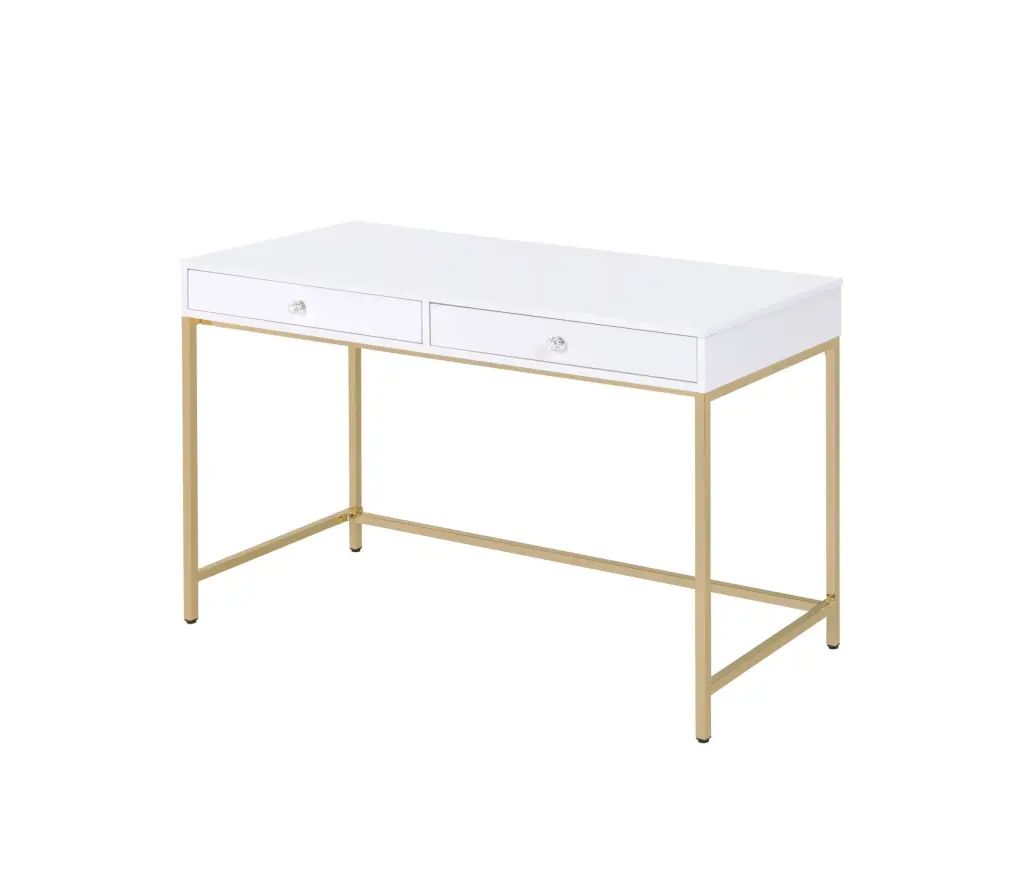 White High Gloss And Gold 2 Drawer Writing Desk White Gold White Drawer Modern Home Office Furniture furniture max