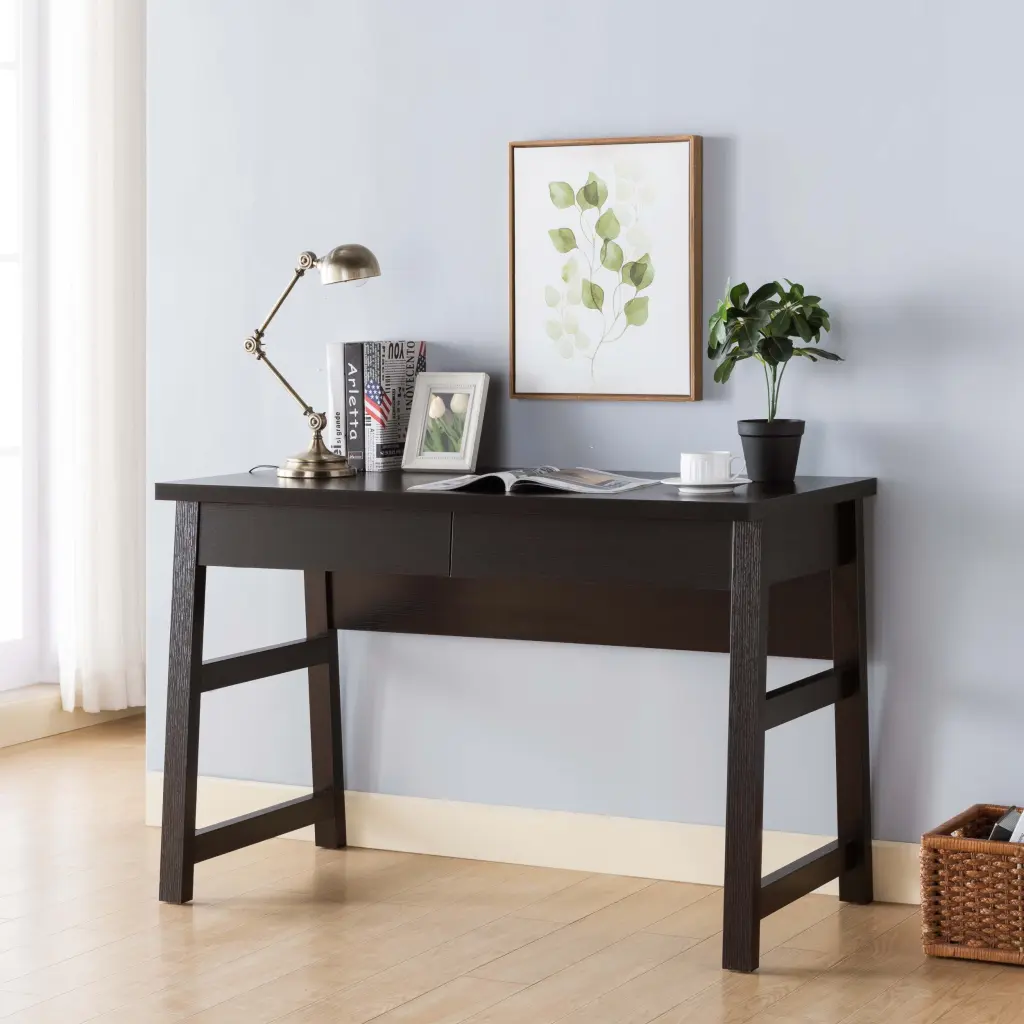 Modern Writing Desk Home Study Desk Two Drawers Red Cocoa Espresso Finish id international- inc.