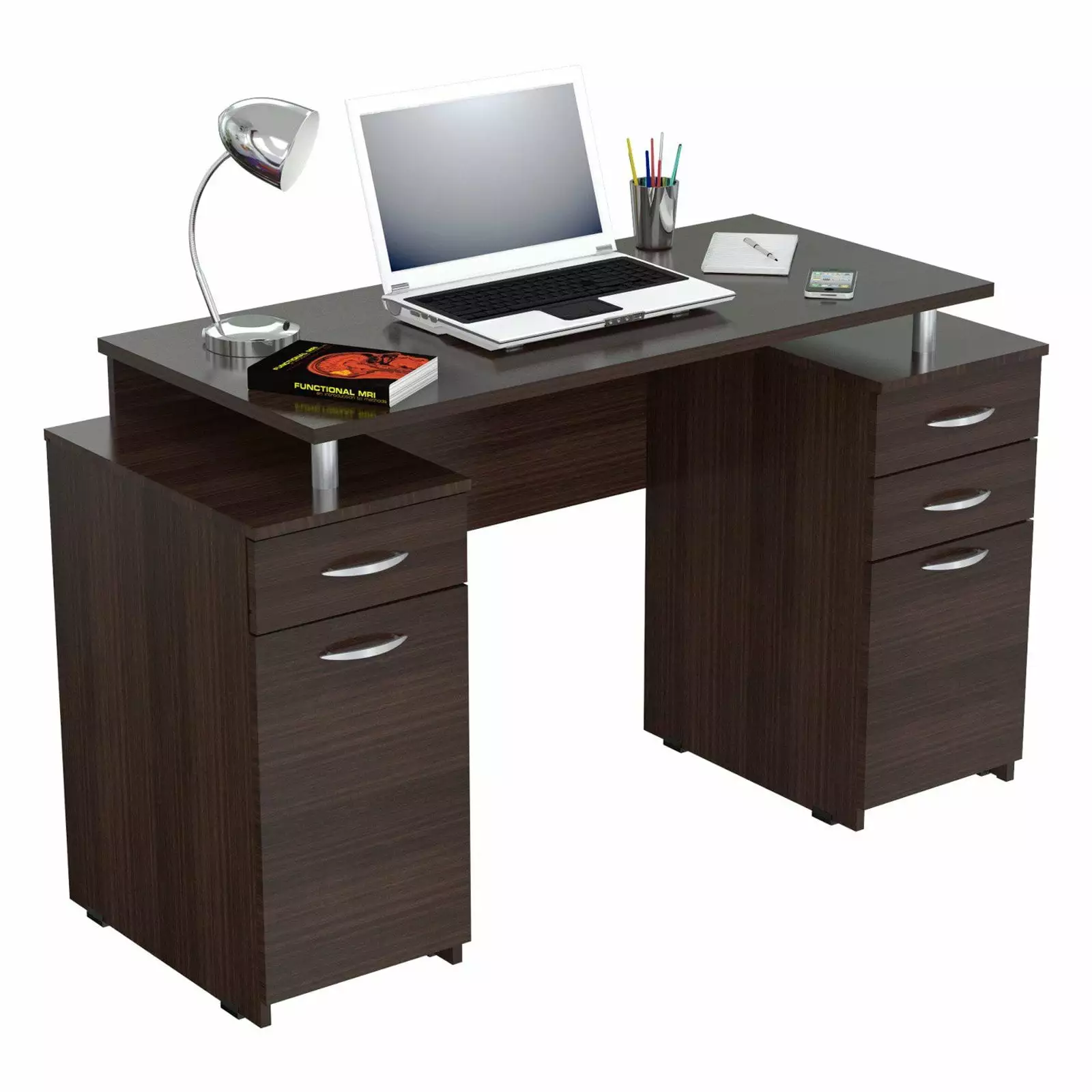 Inval America Espresso Writing Desk Four Drawers