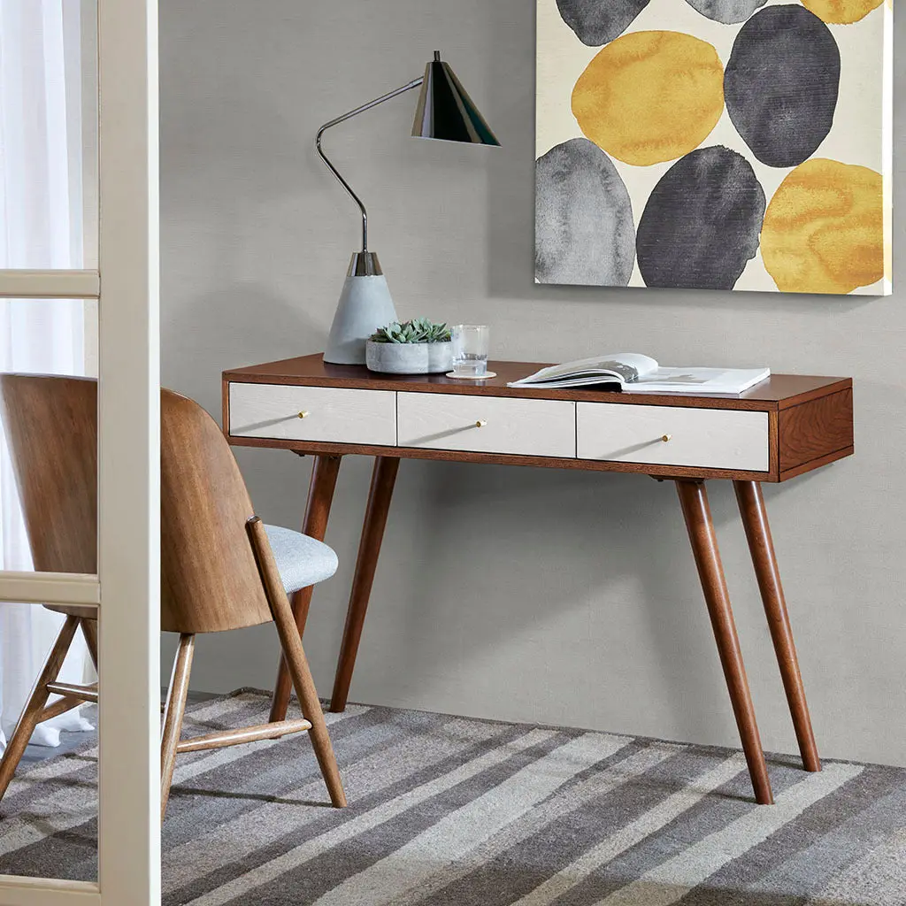 3 Drawer Writing Desk White Pecan Wood Compact Study Desk Home Office jla