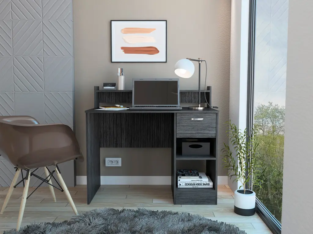 Manaos Writing Computer Desk Multiple Shelves One Drawer Grey rta mubles colombia