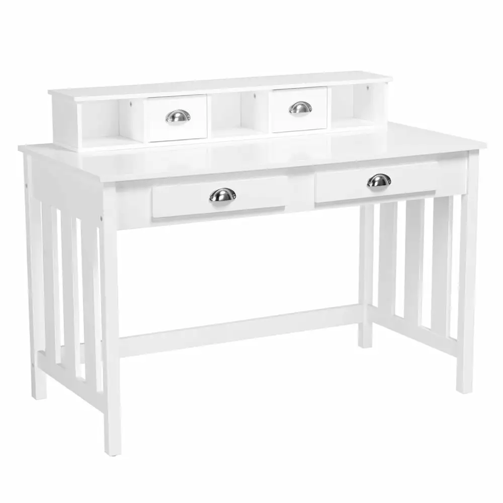 Topeakmart 4 Drawers Modern Writing Desk Removable Floating Organizer White